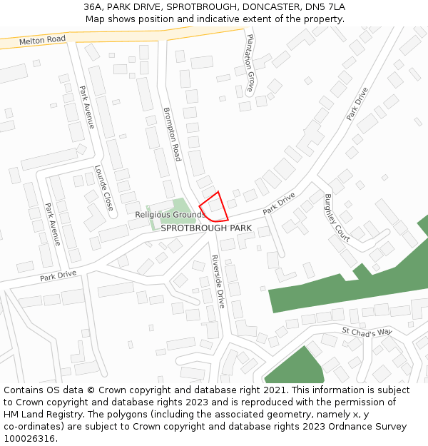 36A, PARK DRIVE, SPROTBROUGH, DONCASTER, DN5 7LA: Location map and indicative extent of plot