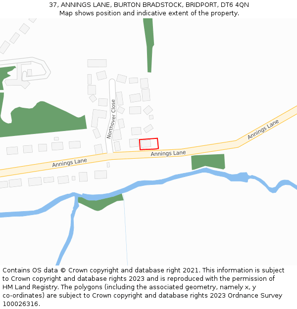 37, ANNINGS LANE, BURTON BRADSTOCK, BRIDPORT, DT6 4QN: Location map and indicative extent of plot