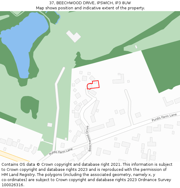 37, BEECHWOOD DRIVE, IPSWICH, IP3 8UW: Location map and indicative extent of plot