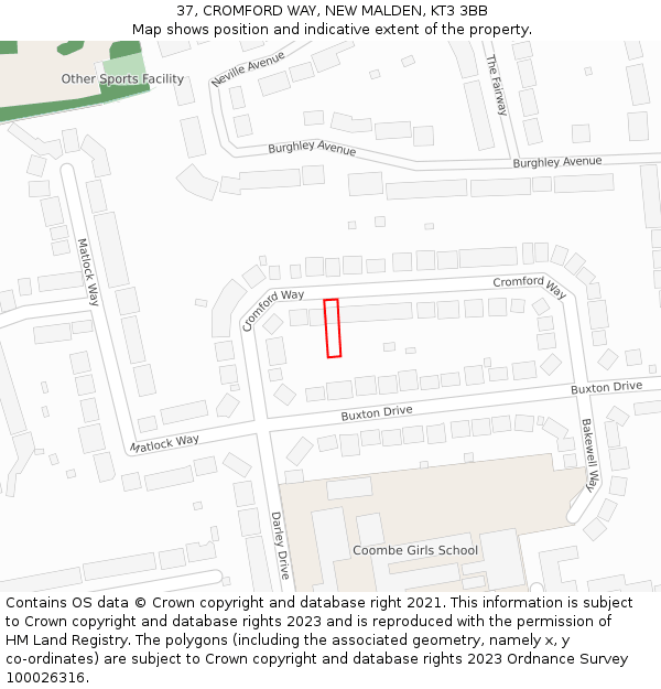 37, CROMFORD WAY, NEW MALDEN, KT3 3BB: Location map and indicative extent of plot