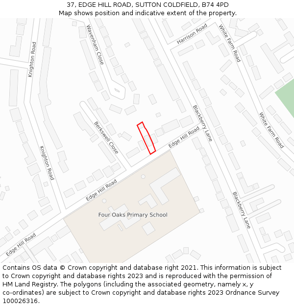 37, EDGE HILL ROAD, SUTTON COLDFIELD, B74 4PD: Location map and indicative extent of plot