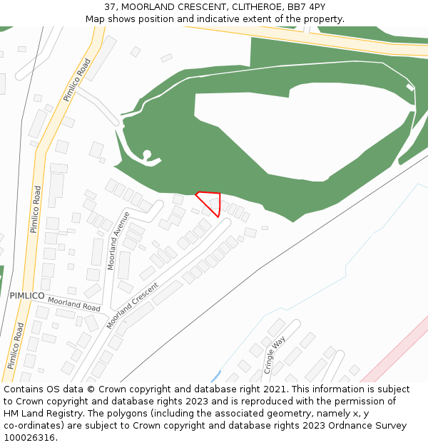 37, MOORLAND CRESCENT, CLITHEROE, BB7 4PY: Location map and indicative extent of plot