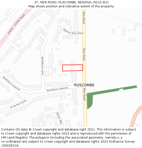 37, NEW ROAD, RUSCOMBE, READING, RG10 9LN: Location map and indicative extent of plot