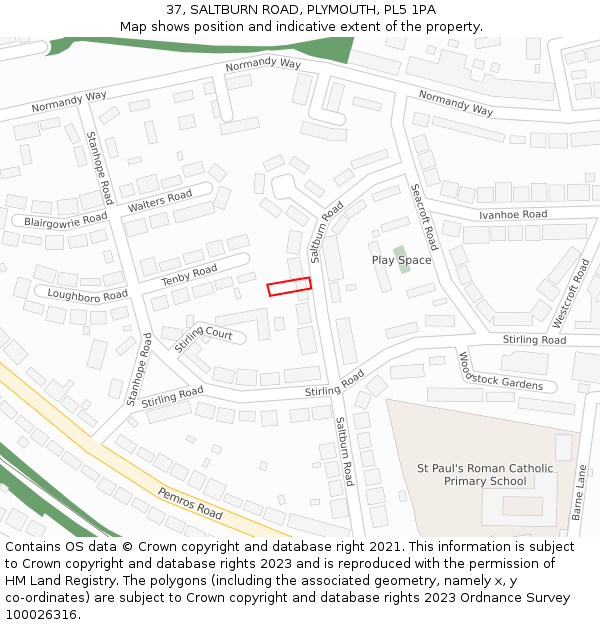 37, SALTBURN ROAD, PLYMOUTH, PL5 1PA: Location map and indicative extent of plot