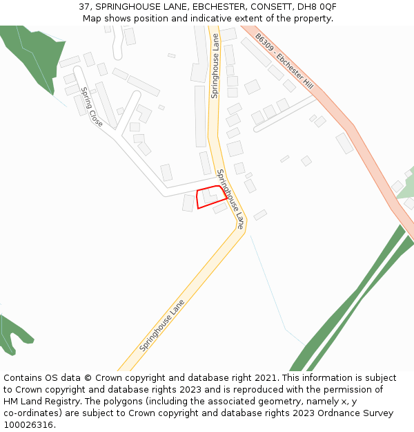 37, SPRINGHOUSE LANE, EBCHESTER, CONSETT, DH8 0QF: Location map and indicative extent of plot