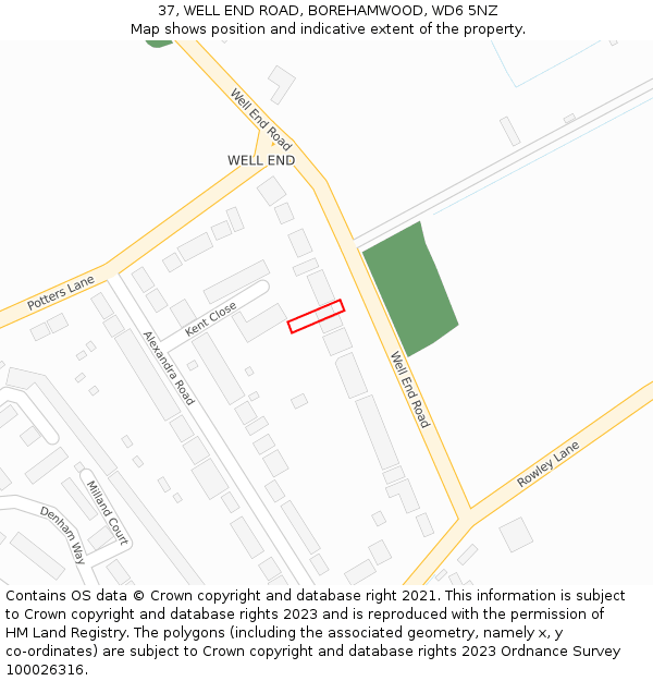 37, WELL END ROAD, BOREHAMWOOD, WD6 5NZ: Location map and indicative extent of plot