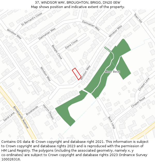 37, WINDSOR WAY, BROUGHTON, BRIGG, DN20 0EW: Location map and indicative extent of plot