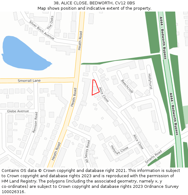 38, ALICE CLOSE, BEDWORTH, CV12 0BS: Location map and indicative extent of plot