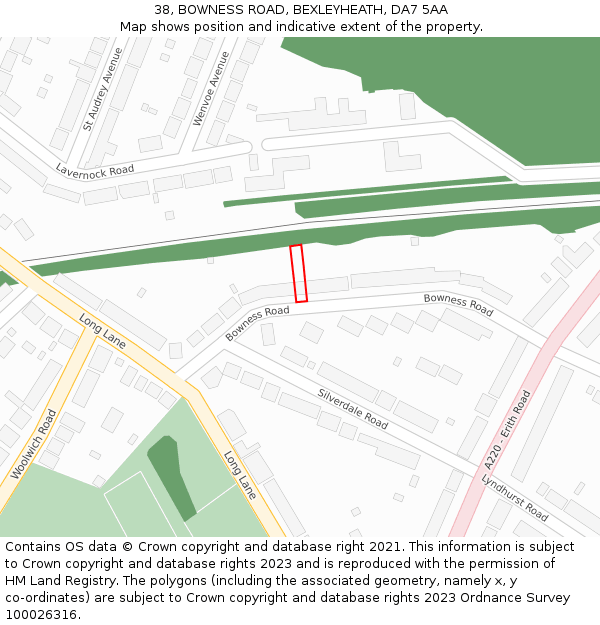 38, BOWNESS ROAD, BEXLEYHEATH, DA7 5AA: Location map and indicative extent of plot