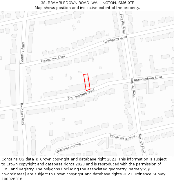 38, BRAMBLEDOWN ROAD, WALLINGTON, SM6 0TF: Location map and indicative extent of plot