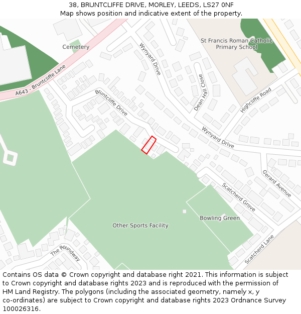 38, BRUNTCLIFFE DRIVE, MORLEY, LEEDS, LS27 0NF: Location map and indicative extent of plot