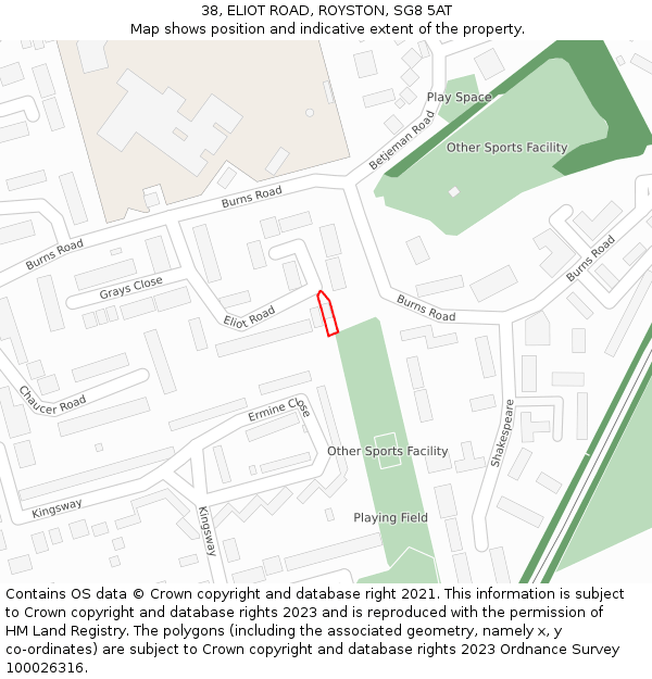 38, ELIOT ROAD, ROYSTON, SG8 5AT: Location map and indicative extent of plot