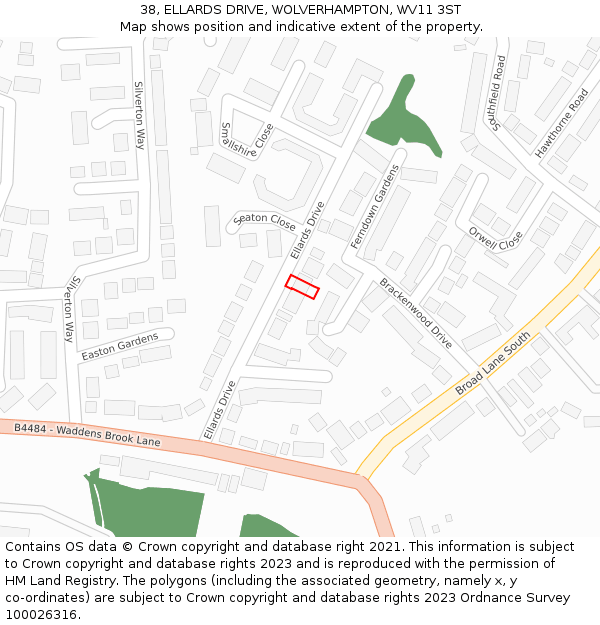 38, ELLARDS DRIVE, WOLVERHAMPTON, WV11 3ST: Location map and indicative extent of plot