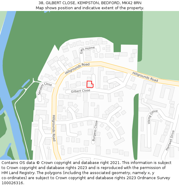 38, GILBERT CLOSE, KEMPSTON, BEDFORD, MK42 8RN: Location map and indicative extent of plot