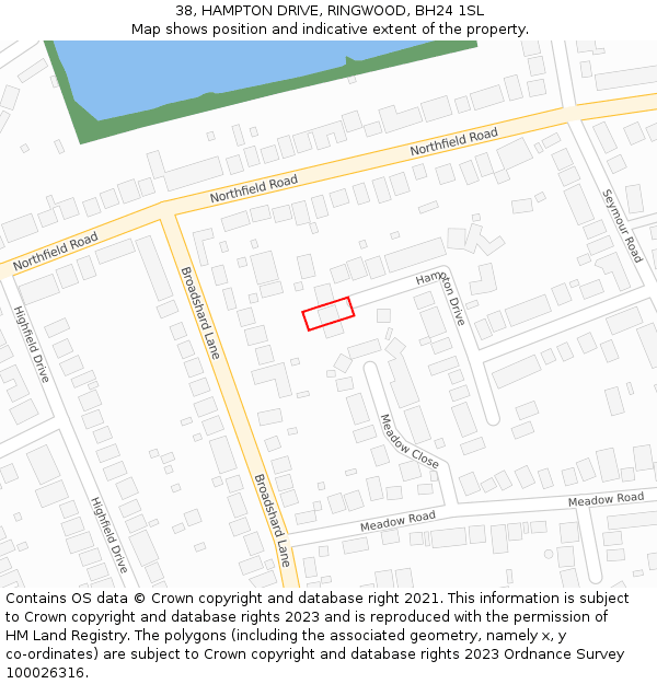 38, HAMPTON DRIVE, RINGWOOD, BH24 1SL: Location map and indicative extent of plot