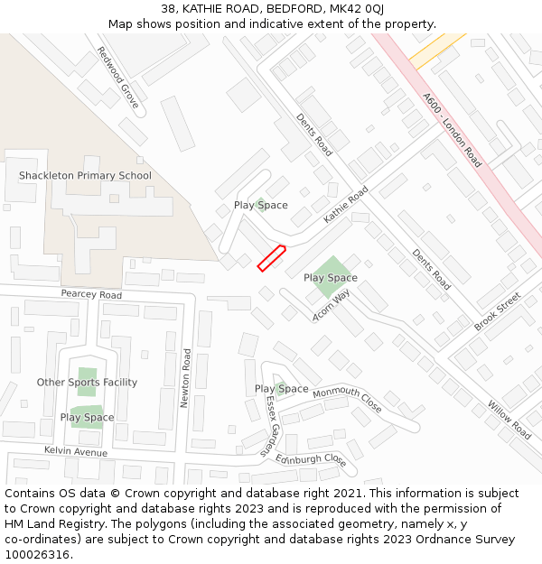 38, KATHIE ROAD, BEDFORD, MK42 0QJ: Location map and indicative extent of plot