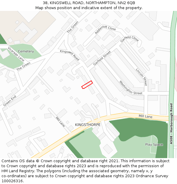 38, KINGSWELL ROAD, NORTHAMPTON, NN2 6QB: Location map and indicative extent of plot