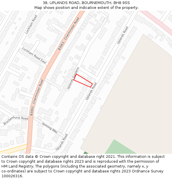 38, UPLANDS ROAD, BOURNEMOUTH, BH8 9SS: Location map and indicative extent of plot