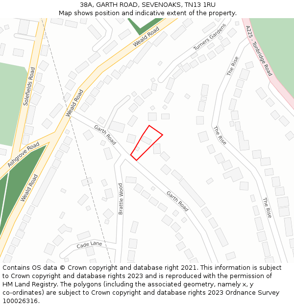 38A, GARTH ROAD, SEVENOAKS, TN13 1RU: Location map and indicative extent of plot