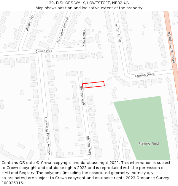 39, BISHOPS WALK, LOWESTOFT, NR32 4JN: Location map and indicative extent of plot