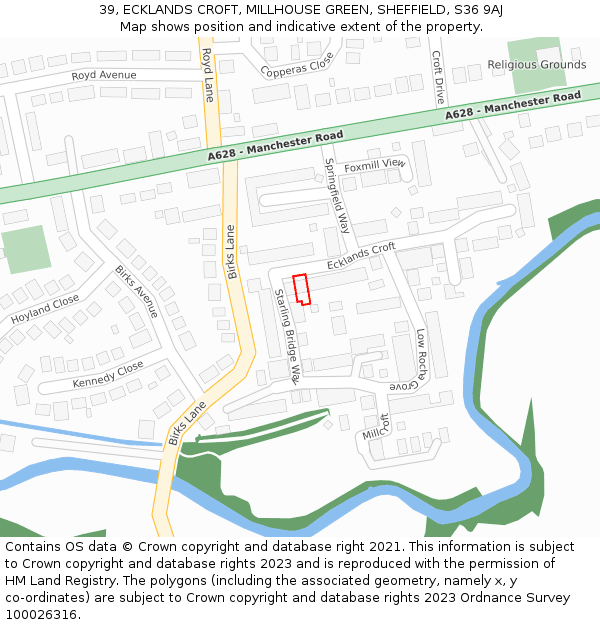 39, ECKLANDS CROFT, MILLHOUSE GREEN, SHEFFIELD, S36 9AJ: Location map and indicative extent of plot