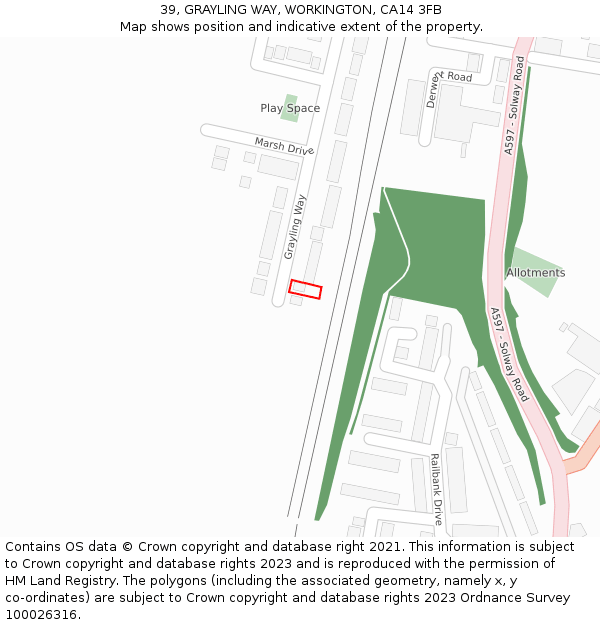 39, GRAYLING WAY, WORKINGTON, CA14 3FB: Location map and indicative extent of plot