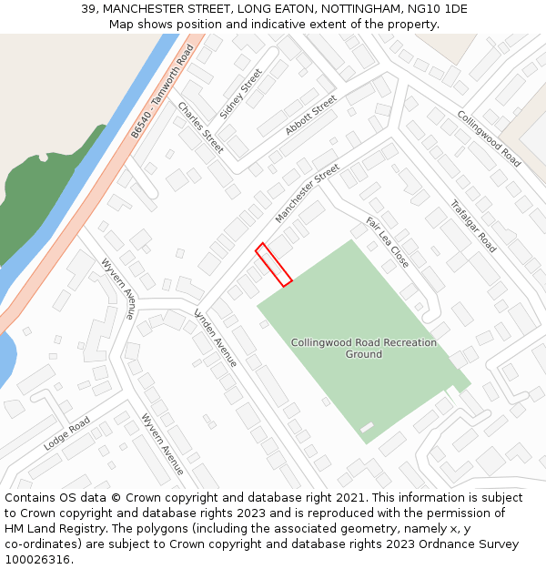 39, MANCHESTER STREET, LONG EATON, NOTTINGHAM, NG10 1DE: Location map and indicative extent of plot