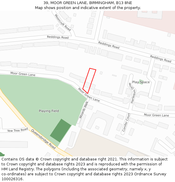 39, MOOR GREEN LANE, BIRMINGHAM, B13 8NE: Location map and indicative extent of plot