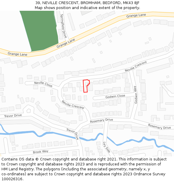 39, NEVILLE CRESCENT, BROMHAM, BEDFORD, MK43 8JF: Location map and indicative extent of plot