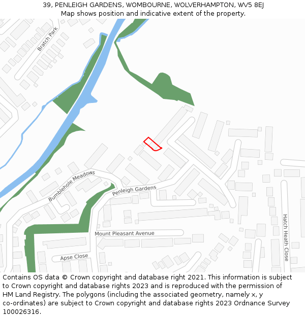 39, PENLEIGH GARDENS, WOMBOURNE, WOLVERHAMPTON, WV5 8EJ: Location map and indicative extent of plot