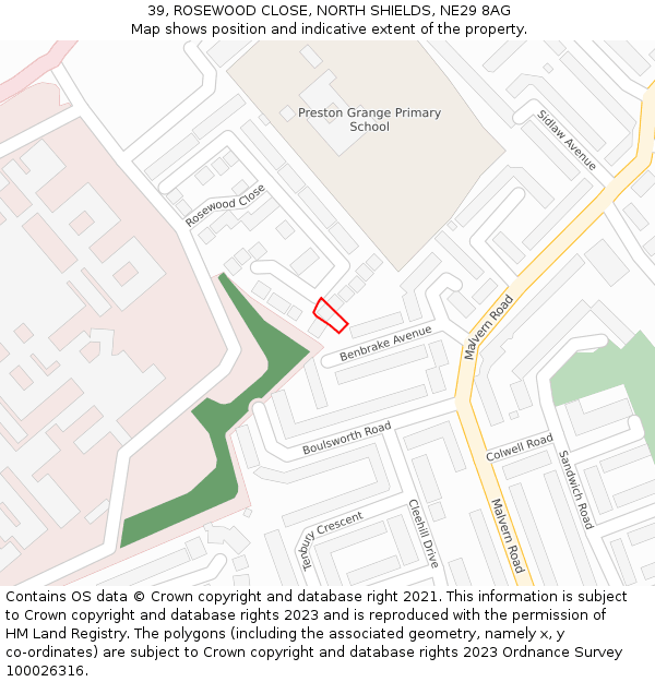 39, ROSEWOOD CLOSE, NORTH SHIELDS, NE29 8AG: Location map and indicative extent of plot