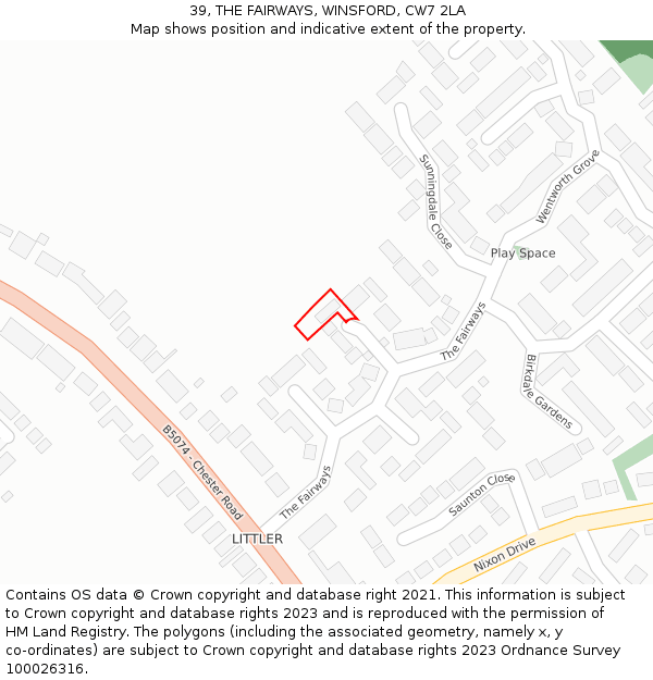 39, THE FAIRWAYS, WINSFORD, CW7 2LA: Location map and indicative extent of plot