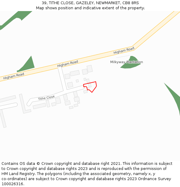 39, TITHE CLOSE, GAZELEY, NEWMARKET, CB8 8RS: Location map and indicative extent of plot