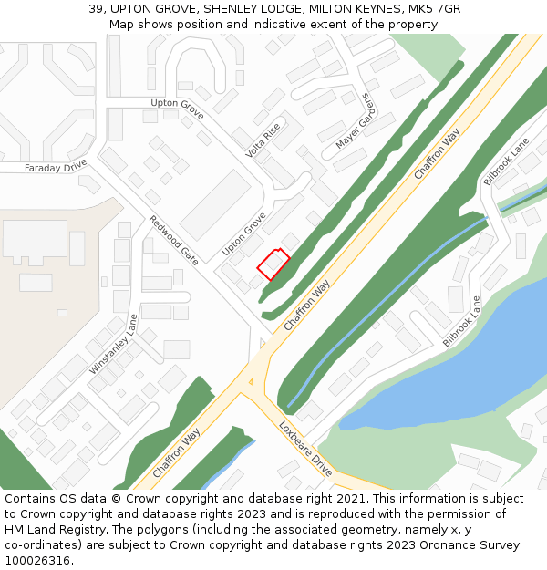 39, UPTON GROVE, SHENLEY LODGE, MILTON KEYNES, MK5 7GR: Location map and indicative extent of plot