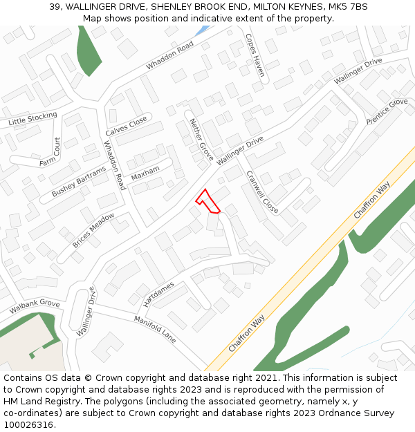 39, WALLINGER DRIVE, SHENLEY BROOK END, MILTON KEYNES, MK5 7BS: Location map and indicative extent of plot