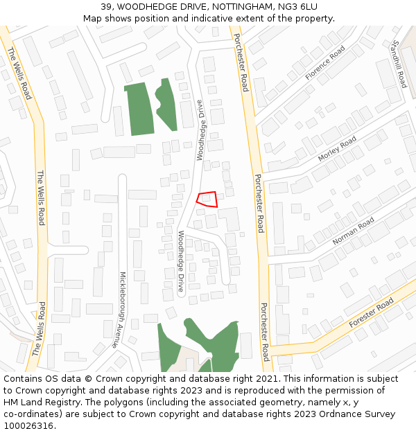 39, WOODHEDGE DRIVE, NOTTINGHAM, NG3 6LU: Location map and indicative extent of plot