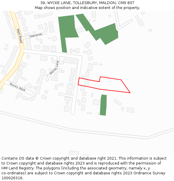 39, WYCKE LANE, TOLLESBURY, MALDON, CM9 8ST: Location map and indicative extent of plot