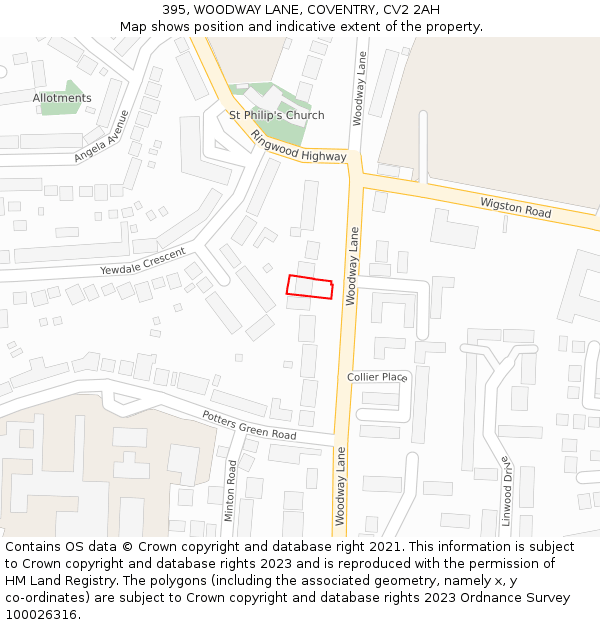 395, WOODWAY LANE, COVENTRY, CV2 2AH: Location map and indicative extent of plot