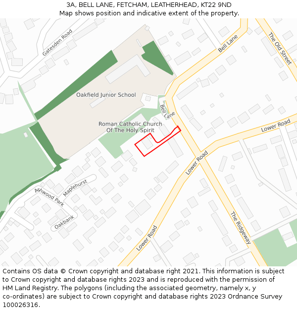 3A, BELL LANE, FETCHAM, LEATHERHEAD, KT22 9ND: Location map and indicative extent of plot