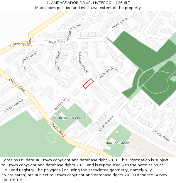 4, AMBASSADOR DRIVE, LIVERPOOL, L26 6LT: Location map and indicative extent of plot