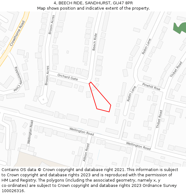 4, BEECH RIDE, SANDHURST, GU47 8PR: Location map and indicative extent of plot