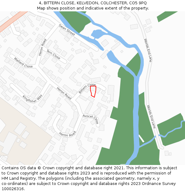 4, BITTERN CLOSE, KELVEDON, COLCHESTER, CO5 9PQ: Location map and indicative extent of plot