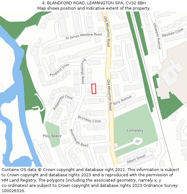 4, BLANDFORD ROAD, LEAMINGTON SPA, CV32 6BH: Location map and indicative extent of plot