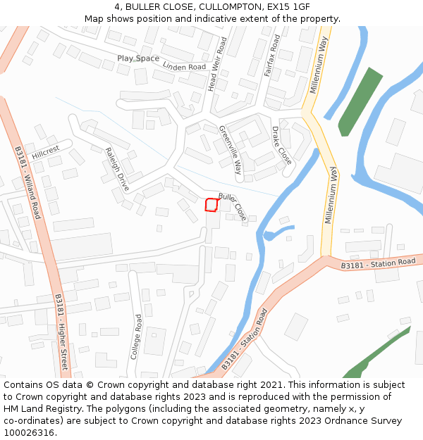 4, BULLER CLOSE, CULLOMPTON, EX15 1GF: Location map and indicative extent of plot