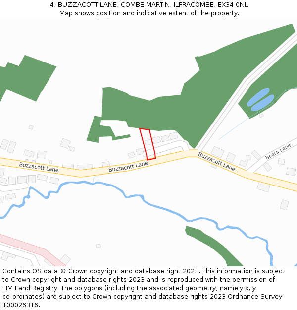 4, BUZZACOTT LANE, COMBE MARTIN, ILFRACOMBE, EX34 0NL: Location map and indicative extent of plot