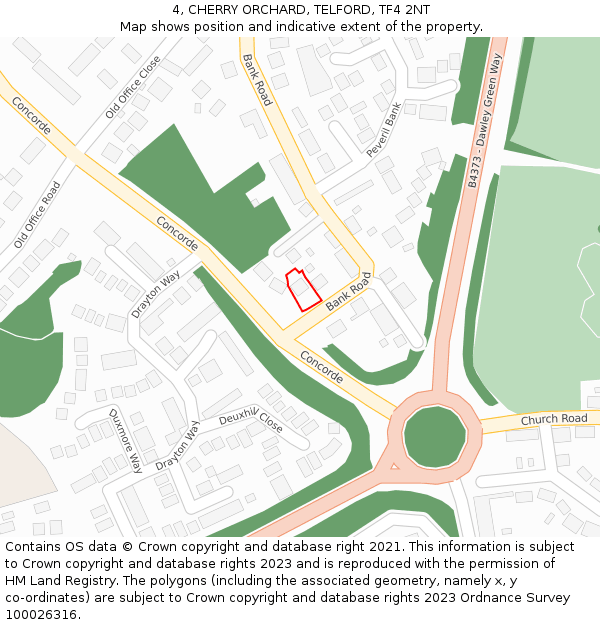 4, CHERRY ORCHARD, TELFORD, TF4 2NT: Location map and indicative extent of plot