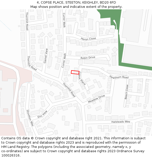 4, COPSE PLACE, STEETON, KEIGHLEY, BD20 6FD: Location map and indicative extent of plot