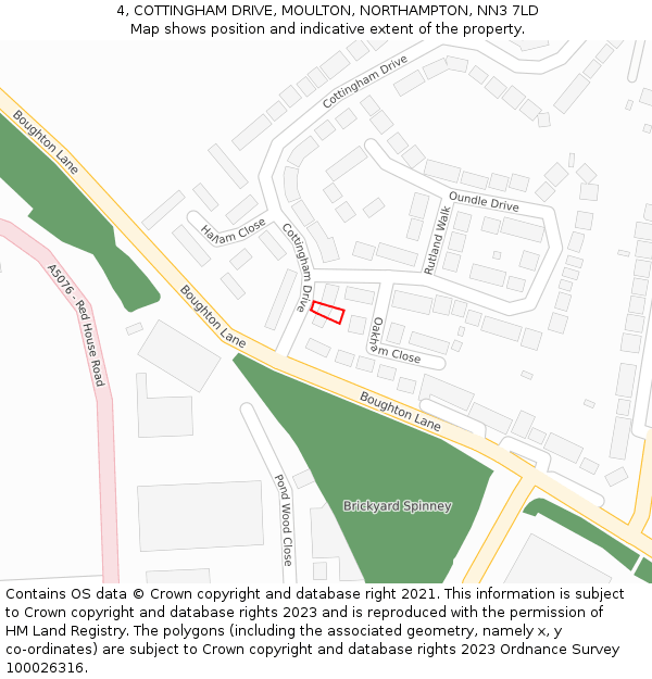 4, COTTINGHAM DRIVE, MOULTON, NORTHAMPTON, NN3 7LD: Location map and indicative extent of plot