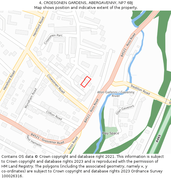 4, CROESONEN GARDENS, ABERGAVENNY, NP7 6BJ: Location map and indicative extent of plot