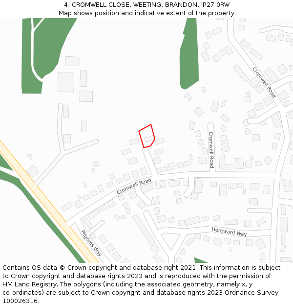 4, CROMWELL CLOSE, WEETING, BRANDON, IP27 0RW: Location map and indicative extent of plot